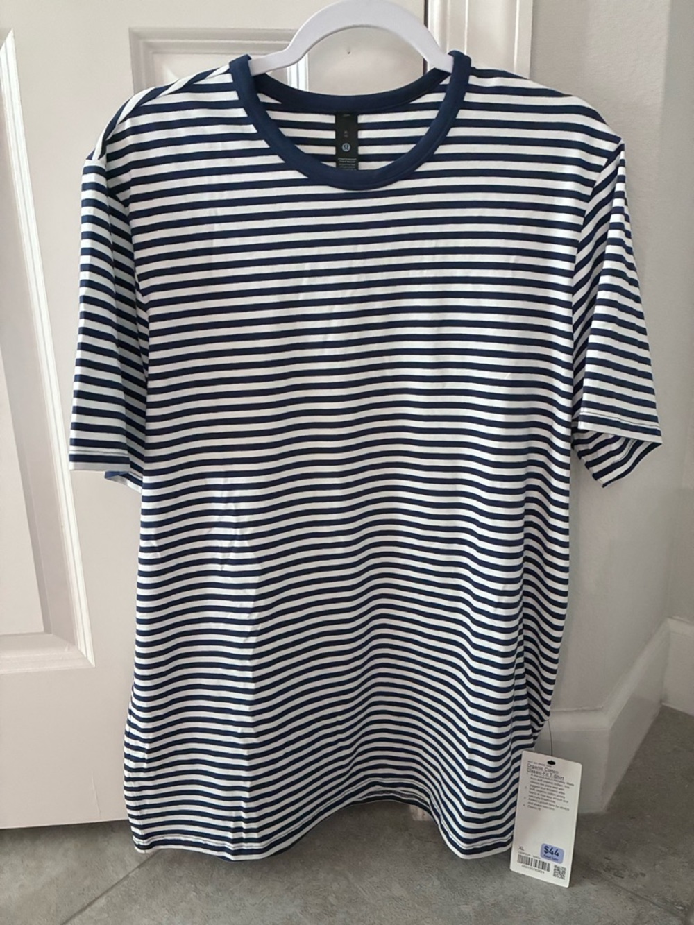 Lululemon Navy and White Striped Short Sleeve Crew
